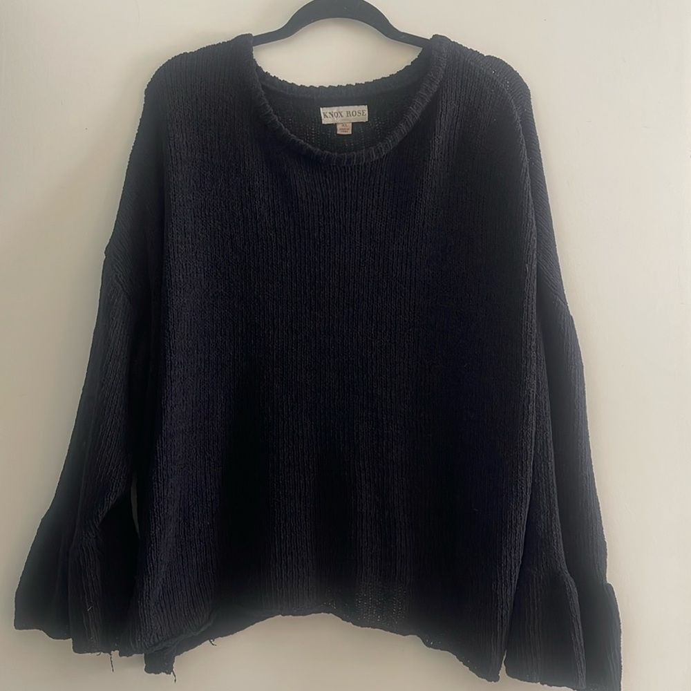 Knox Rose Black Sweater With Fluted Sleeve